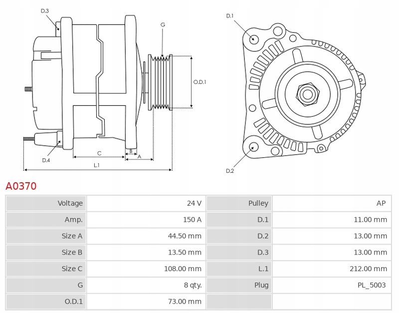 фото №8, Генератор as-pl a0370 volvo fh 550 fh 16 b9