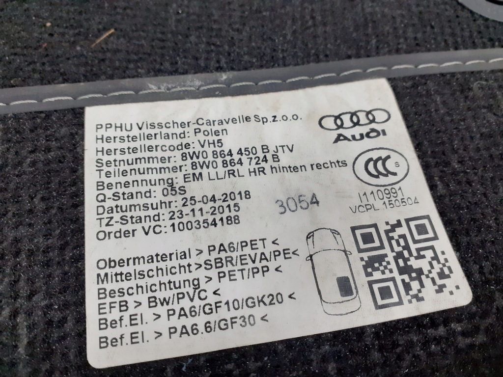 фото №5, Audi s5 a5 rs5 f5 8w sportback 2017- килимки комплект оригінальний 8w0864723