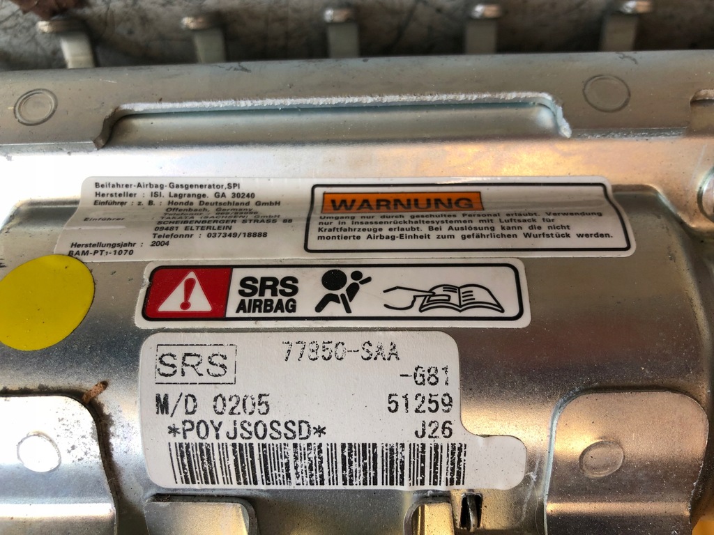 фото №5, Honda jazz ii подушка подушка безпеки пасажира 77850-saa