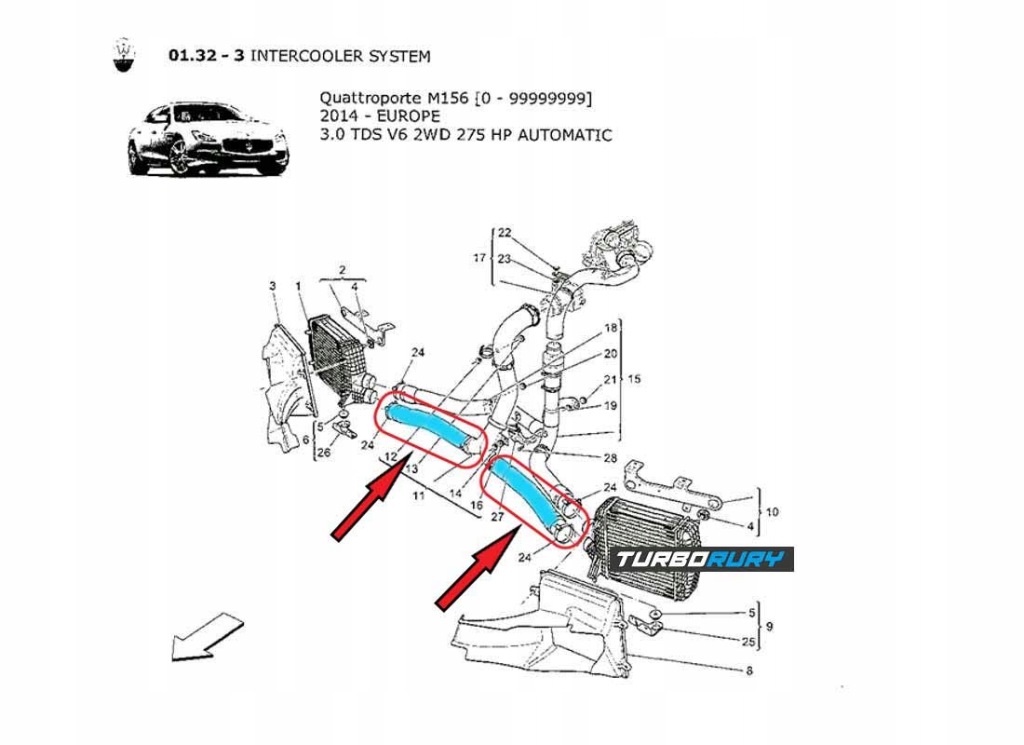 Шланг труба патрубок turbo інтеркулер maserati ghibli 3.0 d 670105708 комплект . Зі Шроту