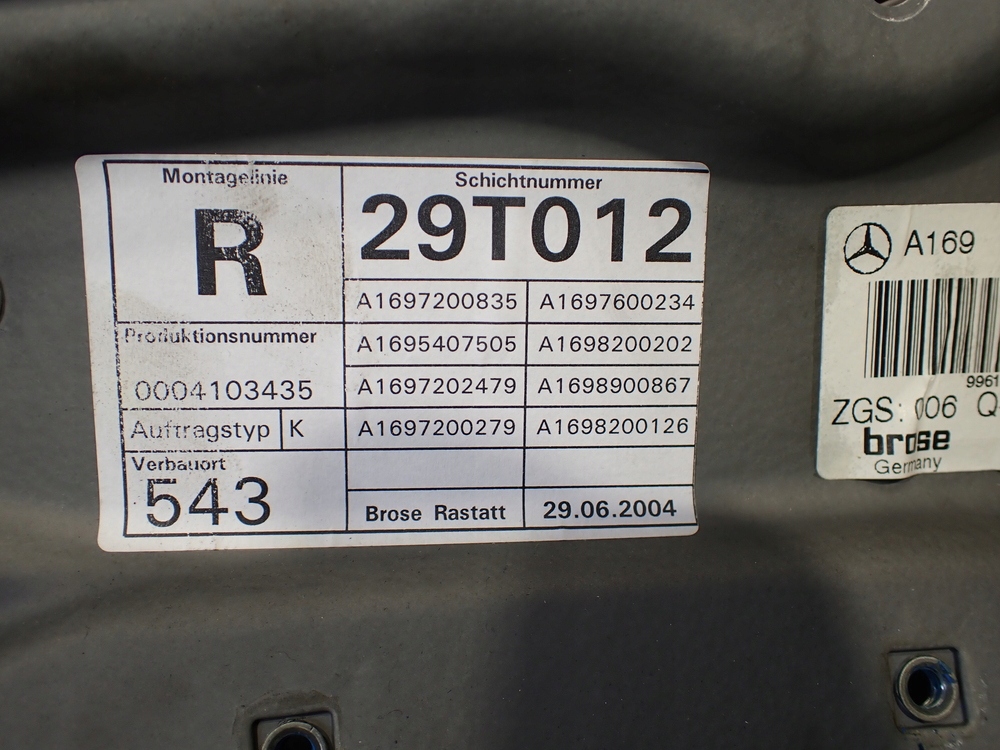 фото №5, Подъемник окон правый перед mercedes w169 a200