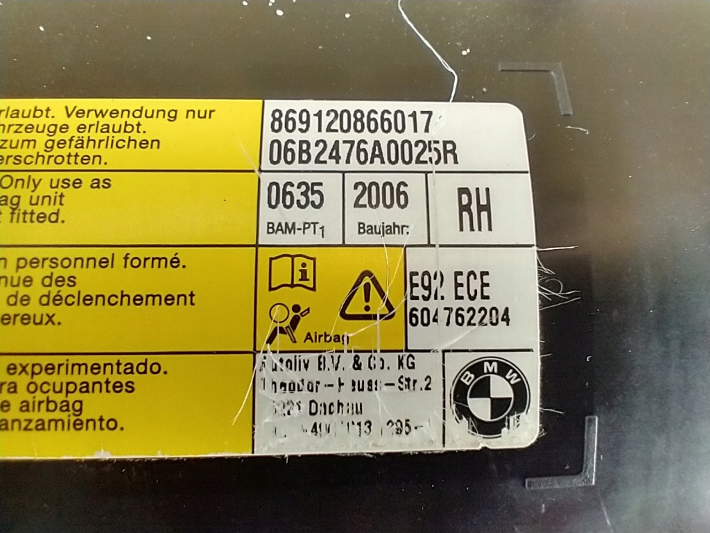 фото №9, Bmw 3 e92 coupe подушка безпеки подушка повітряна сидіння права 604762204