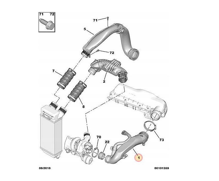 Труба пабтрубок  воздуха turbo 1440q6 citroen c4 ds3 peugeot 207 308 508 1.6 Оригинал