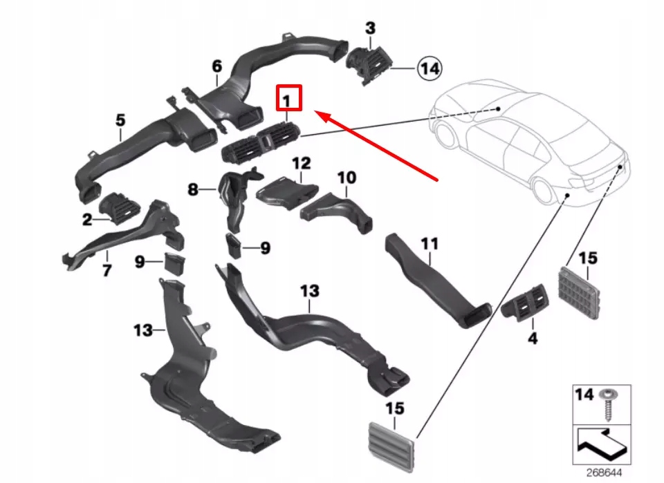 фото №7, Bmw 3 f30, f80 center console air vent 9218552 64229218552 oem
