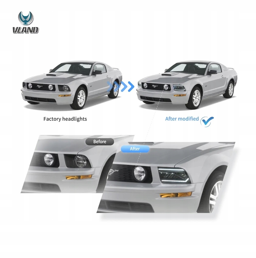 фото №10, Ford mustang 2005-2009 лампа лампи перед led vland ліва + права