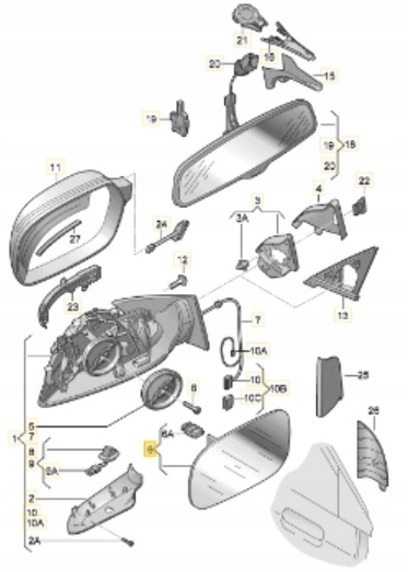 фото №9, Скло вкладиш дзеркало праве audi a3 8p a4 b8 a5 a8
