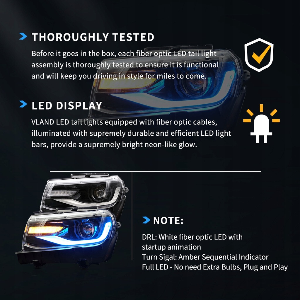 фото №14, Chevrolet camaro lift 2014-2015 лампа лампы передние led vland rgb europa