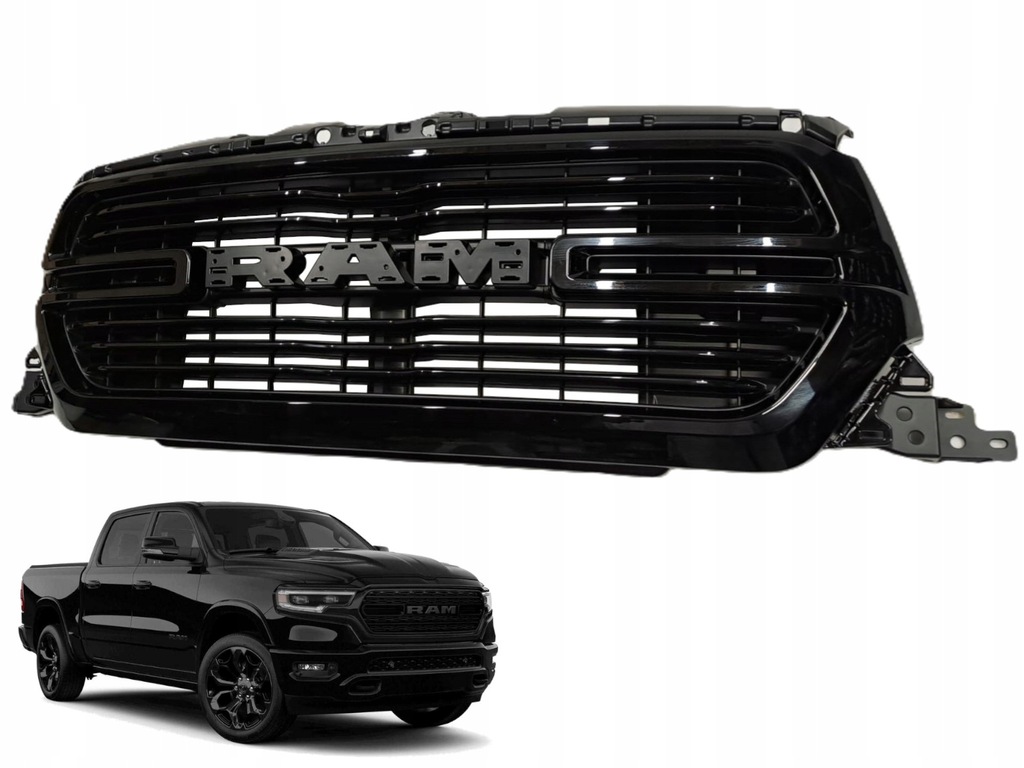 фото №1, Решітка радіатора бампера решітка радіатора + емблема значок dodge ram 1500 18- чорний
