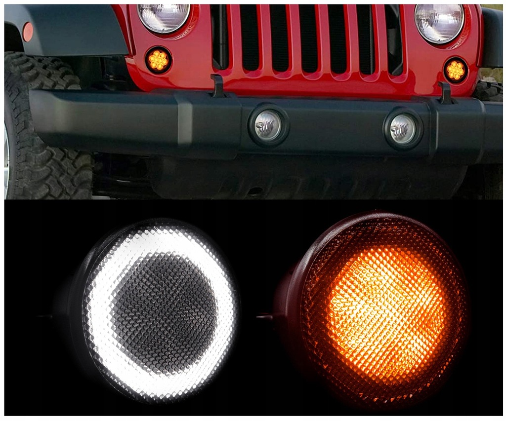фото №12, Ліхтарі led кільця + поворотники drl jeep wrangler jk yj 07-18 halo