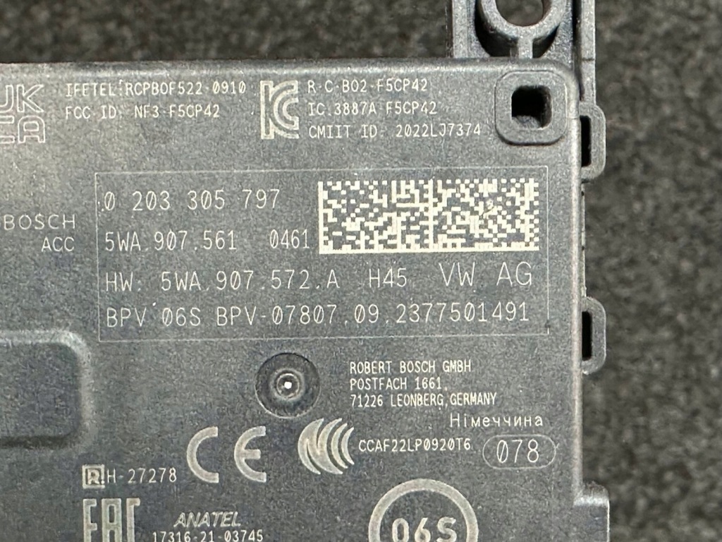 фото №4, Vw golf viii 8 радар датчик distronic acc 5wa907561 5wa907572a