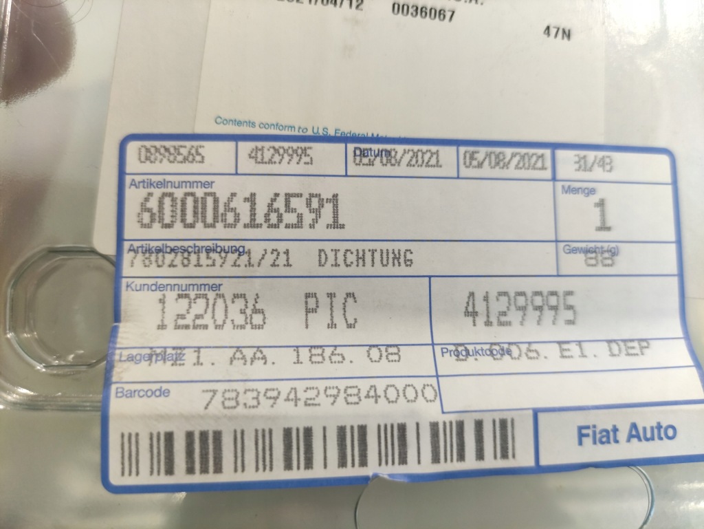 Fiat alfa romeo кольцо уплотнительный вала коленчатого 6000616591 Недорого