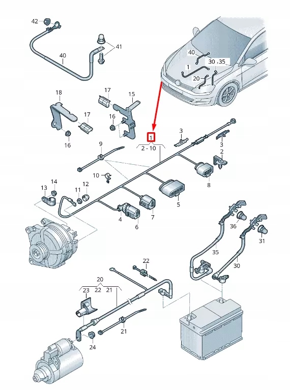 фото №1, Vw touran 5t генератор кабель harness 5q0971230fb