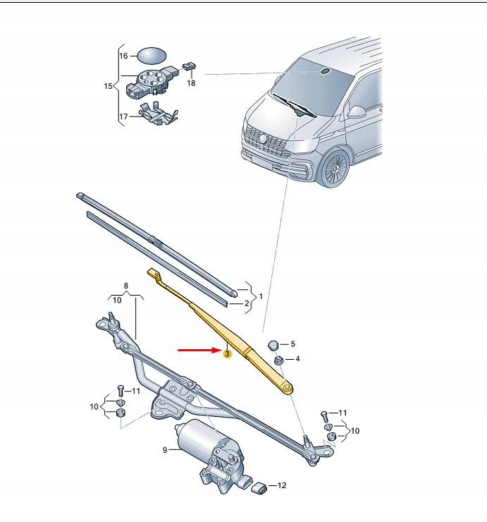 фото №10, Vw transporter t6 передня частина aero двірник arm rhd 7e2955409d