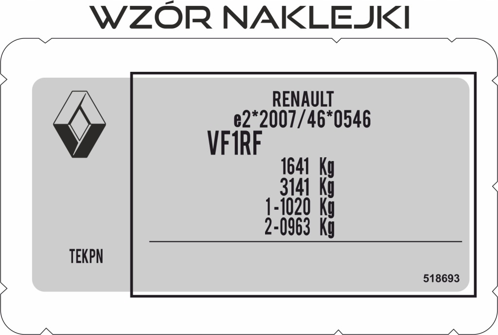 Купить Наклейка табличка идентификационная renault