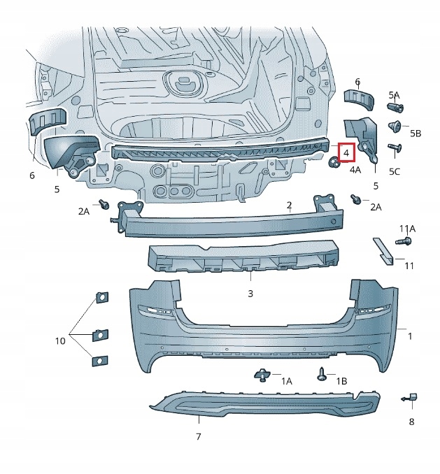 фото №16, Skoda kamiq 2019- усилитель центральный направляющая бампера заднего 658 оригинал