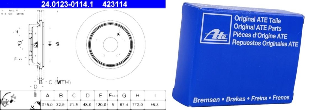 Купить Диск тормозная ate к opla insignia 08- задняя 315x23mm