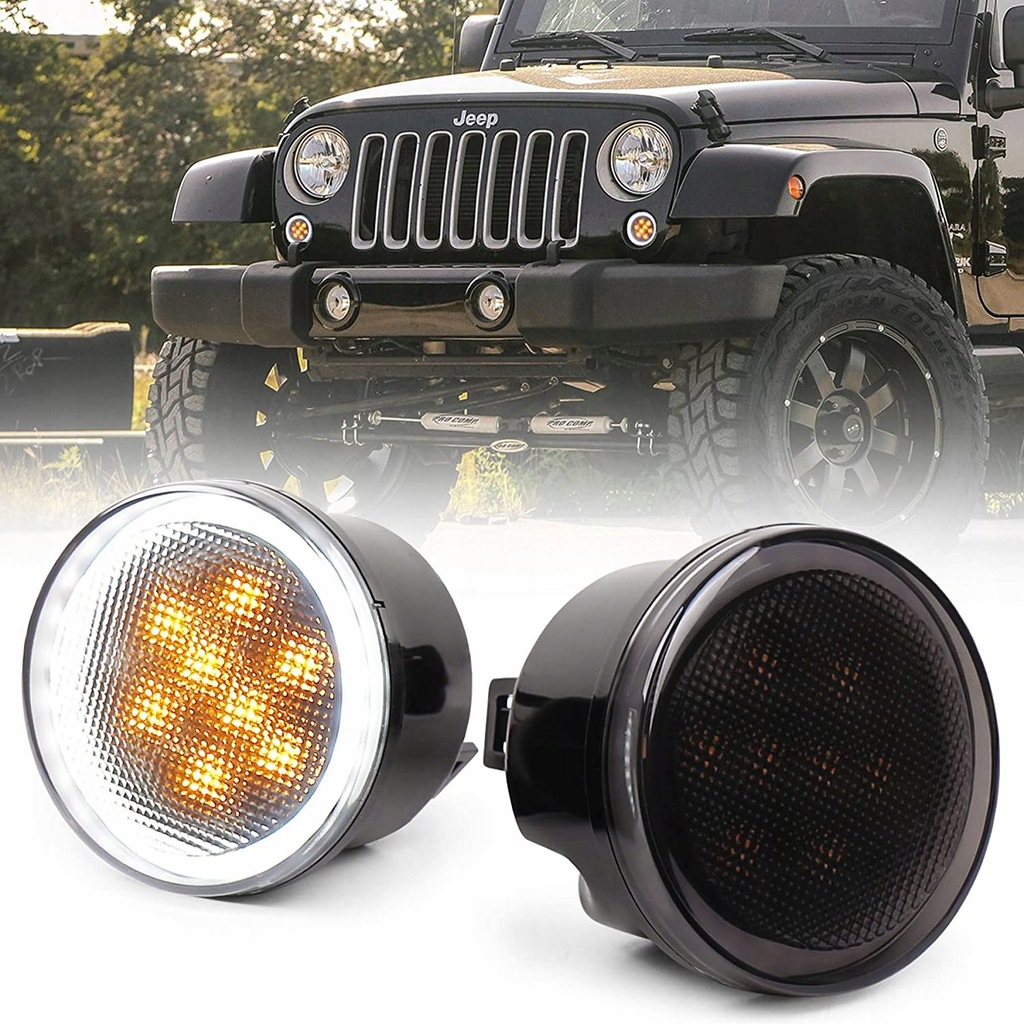 фото №11, Ліхтарі led кільця поворотники drl jeep wrangler jk yj 07-18 halo тоновані