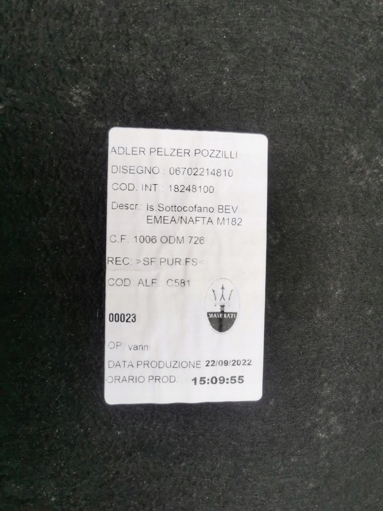 фото №12, Шумоізоляція підкрилок капот maserati grecale 22- 18248100