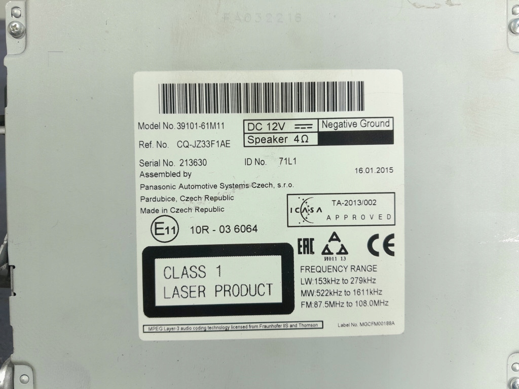 фото №7, Suzuki sx4 s-cross 13- радио проигрыватель cd 39101-61m11