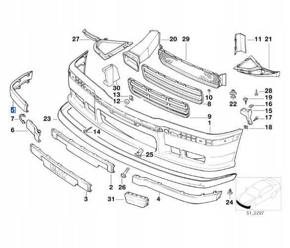 фото №9, Bmw e36 оригінальна молдинг бампера перед m technik права