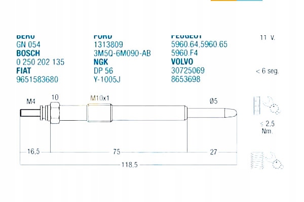 фото №1, Fae свеча накаливания citroen c4 grand picasso i 2.0 h