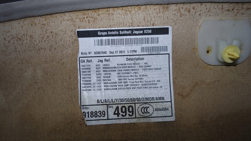 фото №7, Потолок jaguar xf lift 11r. sedan