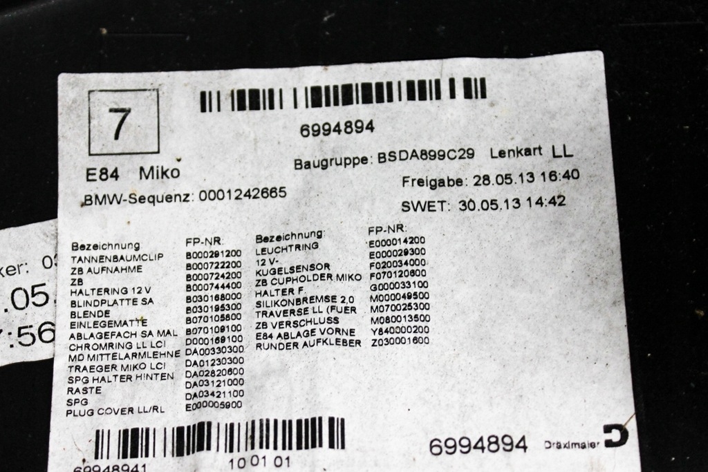 фото №7, Консоль панель приладів bmw x1 e84 6994894 2.0l бензиновий 179kw 2014