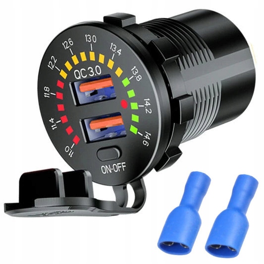 фото №1, Роз'єм заряджання qc 2x usb 3.0a woltomierz led