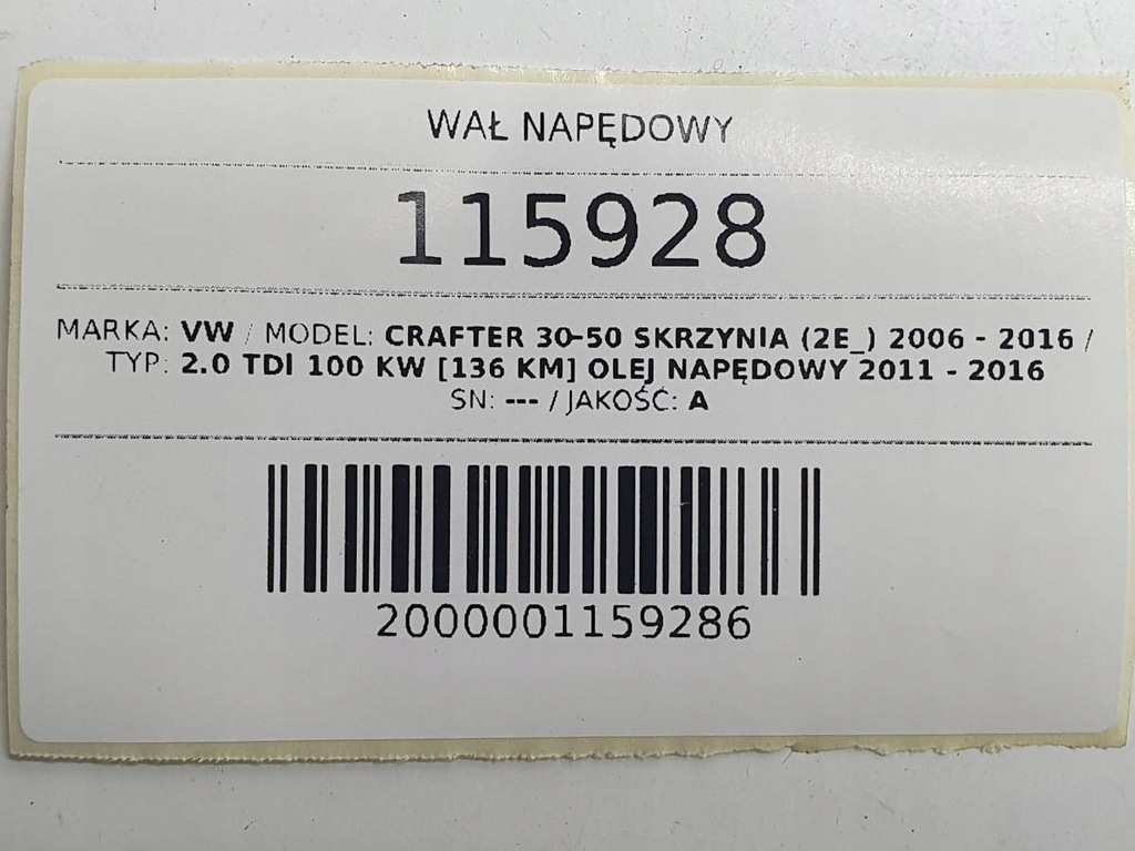 фото №11, Wał привідний vw crafter sprinter w906 2e0521099h a9064104801