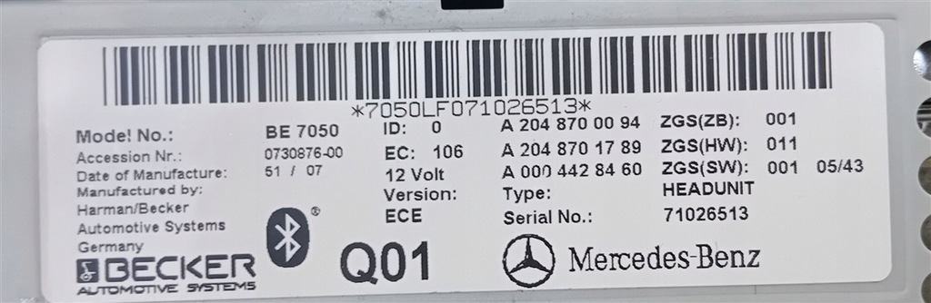 фото №7, Радіо cd навігація gps mercedes c-klasa w204 glk x204 be7050 a2048700094