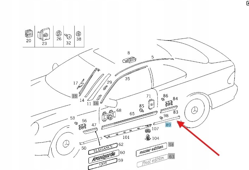 Купити Ліва задня прокладка поріг mercedes clk w208 оригінальний номер a2086900962