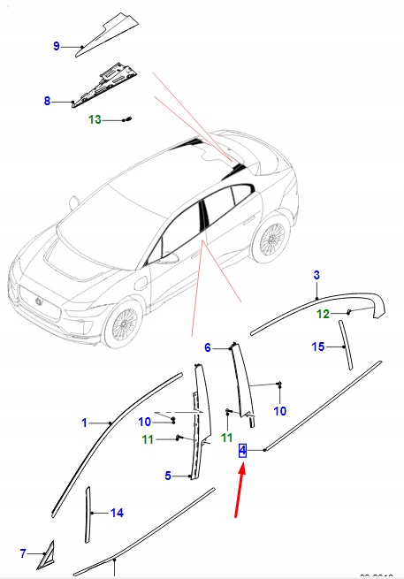 фото №1, Jaguar i-pace x590 rear left door window полоса t4k8721 original