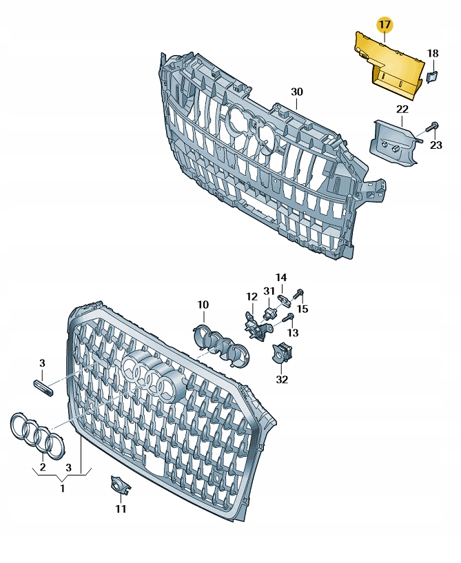фото №1, Element замыкающий крепёжный решётка радиатора перед audi a8 d5 aso оригинал новый левый