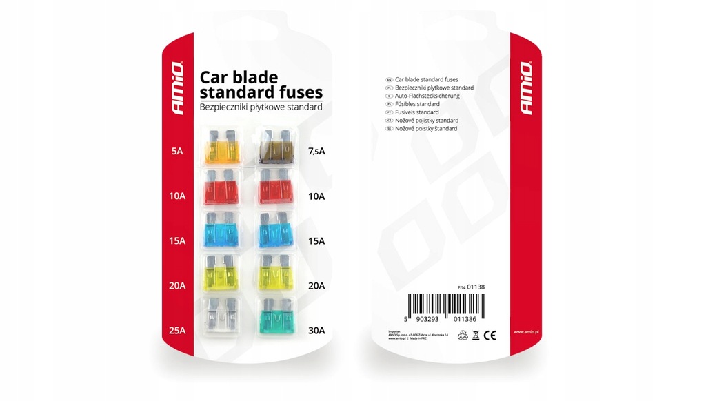 фото №1, Запобіжники автомобільні płytkowe стандарт 10 szt.