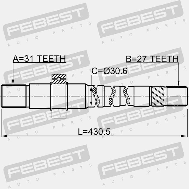 фото №5, Привідний вал права 27x429x31 febest 2412-dustawd