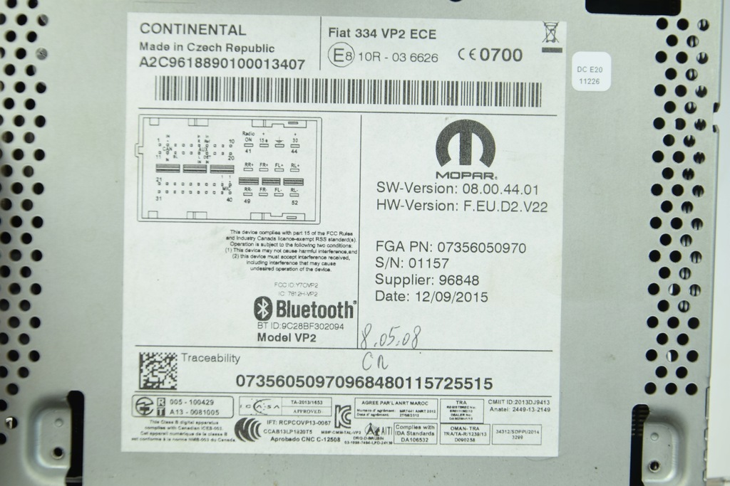 фото №8, Радио навигация fiat 500x 15r fiat 334 vp2 ece