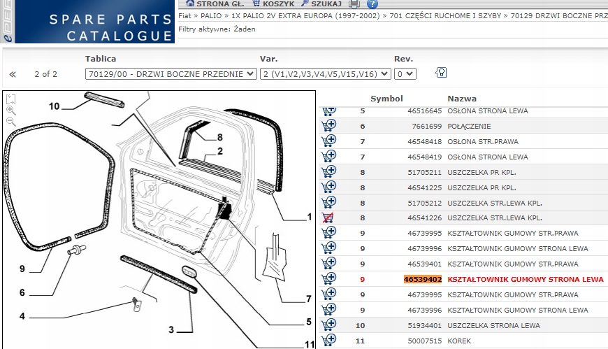 фото №8, Прокладка kształtownik резиновый левый fiat palio 46539402