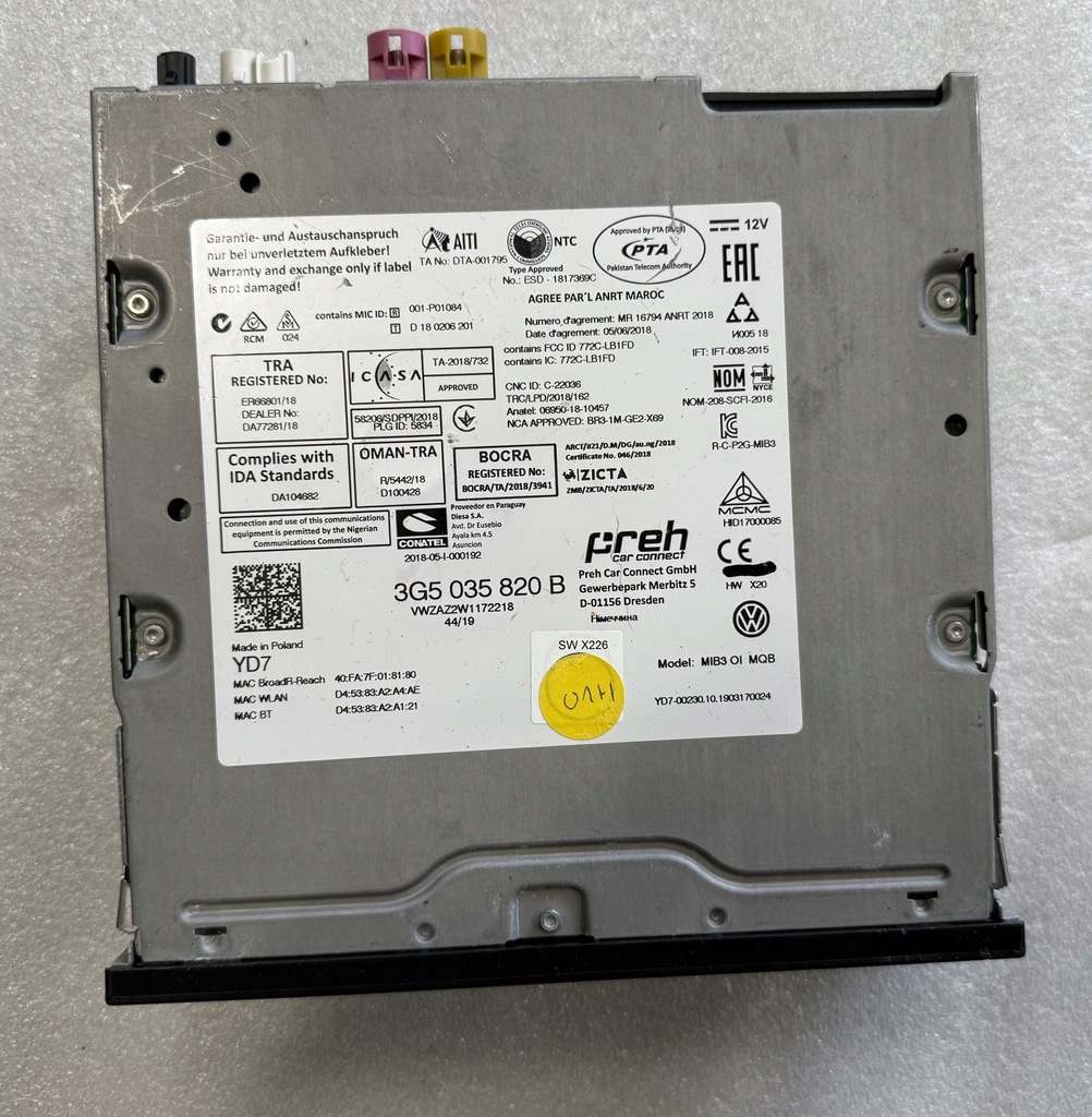 фото №1, Vw golf viii модуль считыватель навигация радио 3g5035820b.....