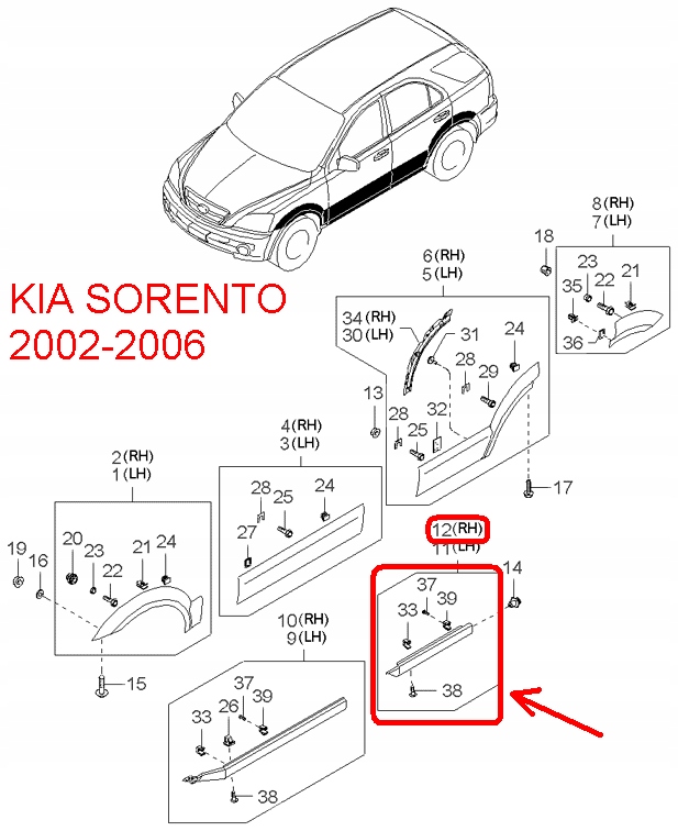 фото №7, Молдинг середня права na поріг kia sorento 02-06