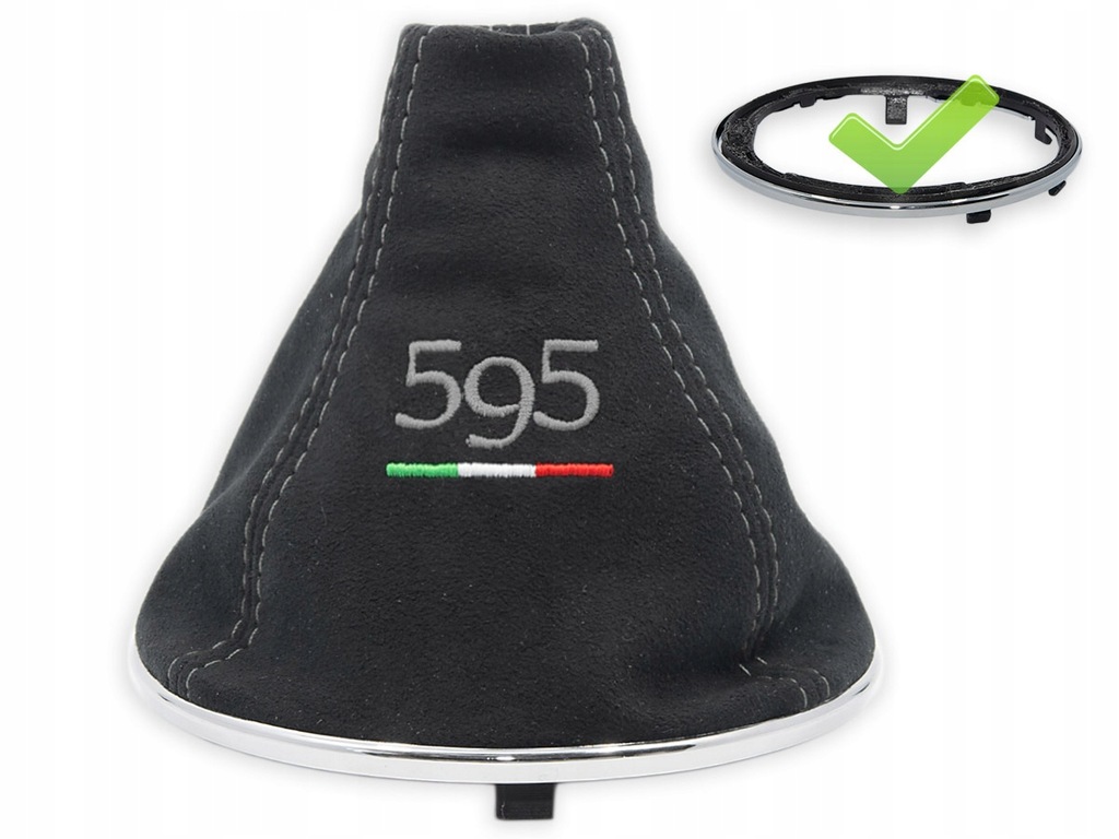 фото №1, Fiat 500 abarth чехол переключения передач вышивка 595 szary флаг рамка хром