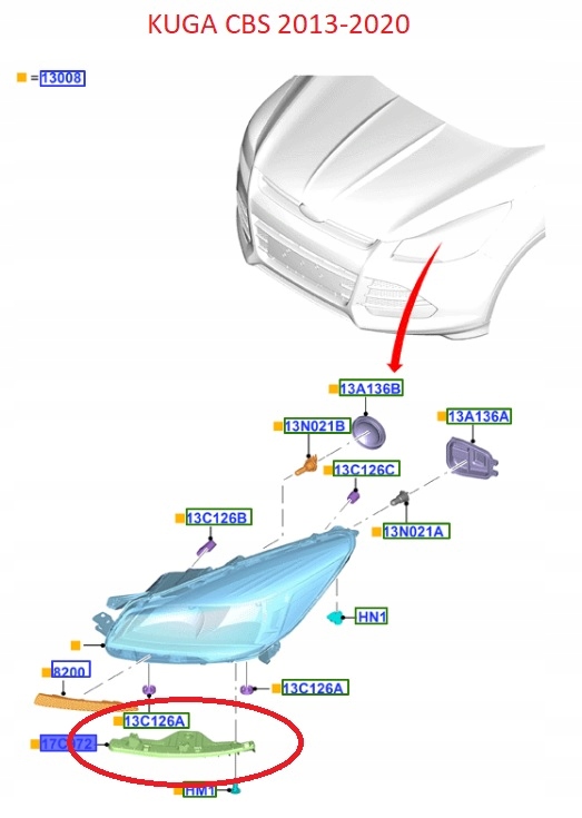 фото №13, Напрямна pod фара лівий фара kuga 2012-2016 _ 5238309 _ cv44-17e841-ba