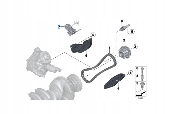 фото №9, Bmw n47 n57 натягувач ланцюга розподільного валу нижній оригінальний номер