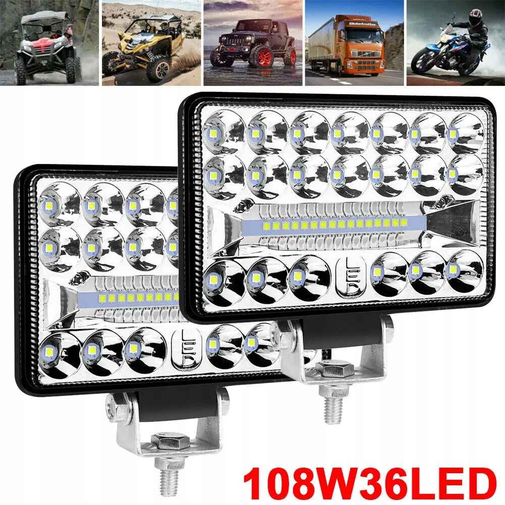 фото №2, 2szt лампа світлодіодна робоча ip65 прожектор led 12/24v лампи автомобільні 108w