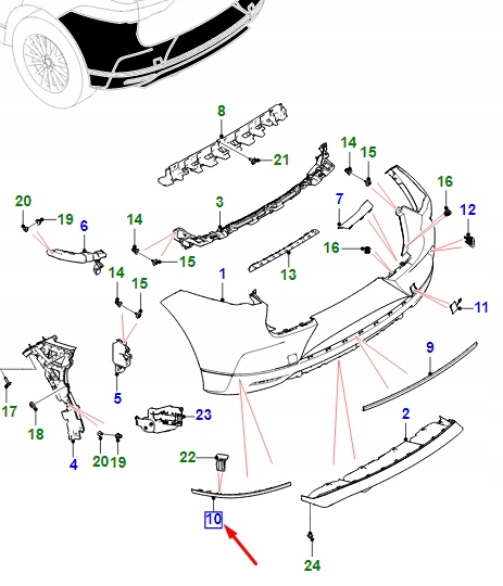 фото №1, Jaguar i-pace x590 rear правий бампер накладка t4k5813 original