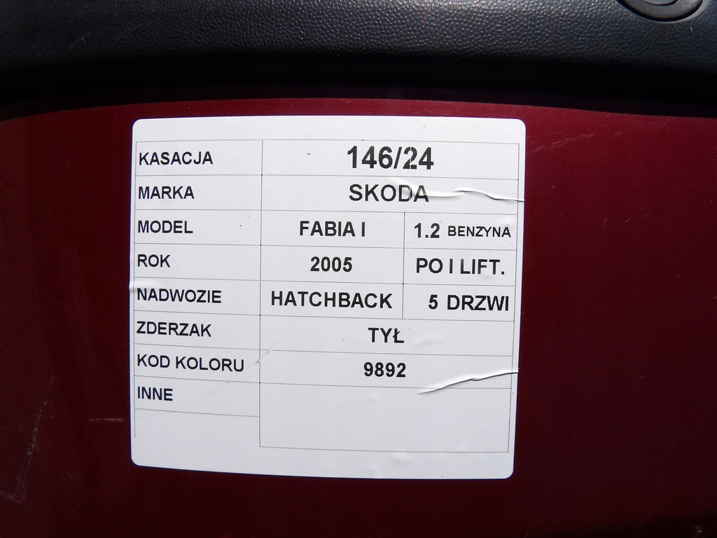 фото №9, Skoda fabia i бампер задняя hb 5d lift lak. 9892