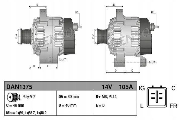 Генератор 105a dan1375 denso honda accord cr-v Доставка