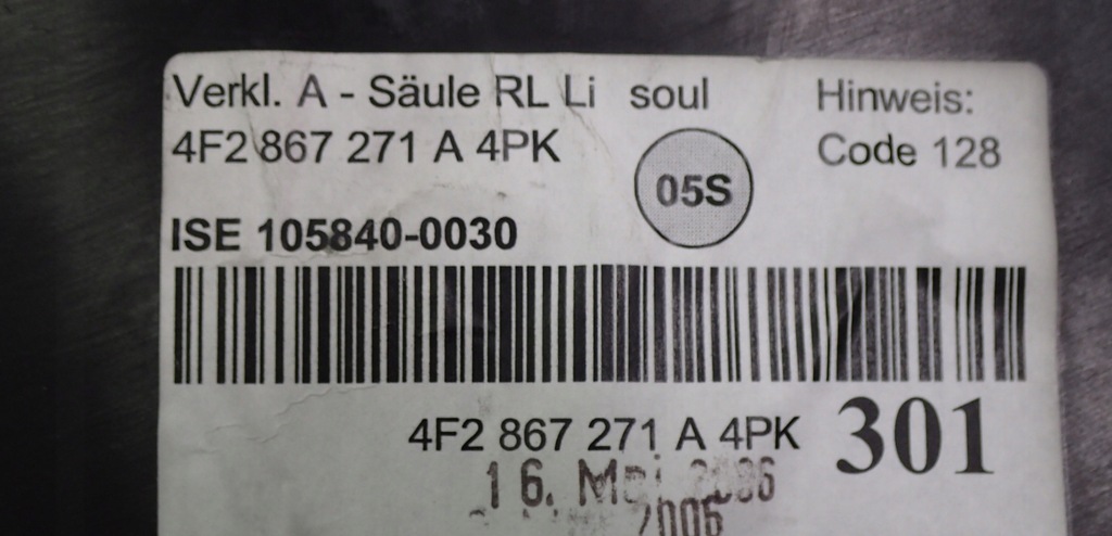 фото №12, Молдинг порог левый перед a6 s6 c6 4f 4f2867271a 4pk