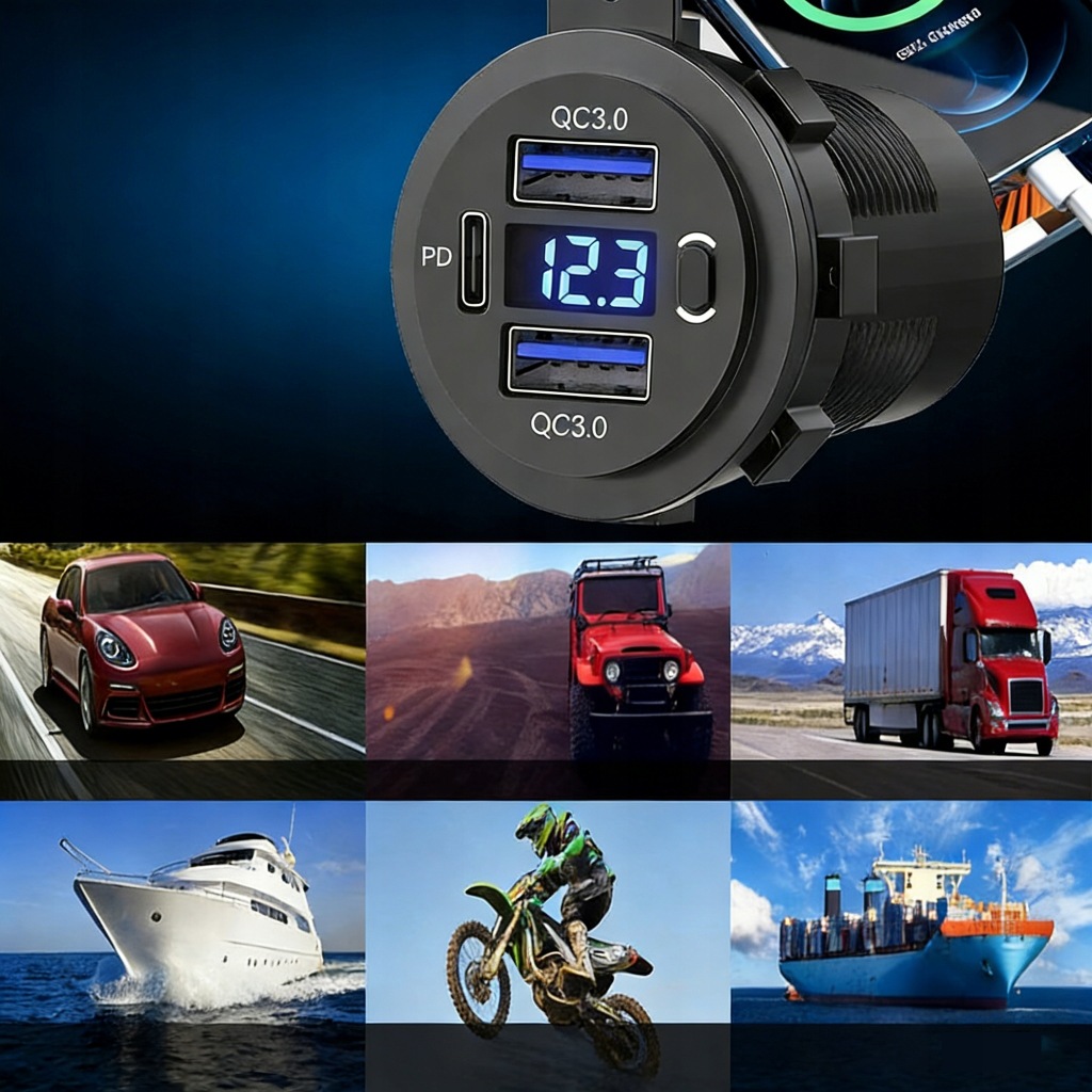 Роз'єм автомобільні usb 2 qc 3.0 pd wolotmierz 12v 24v ip65 вимикач 66w Зі Шроту