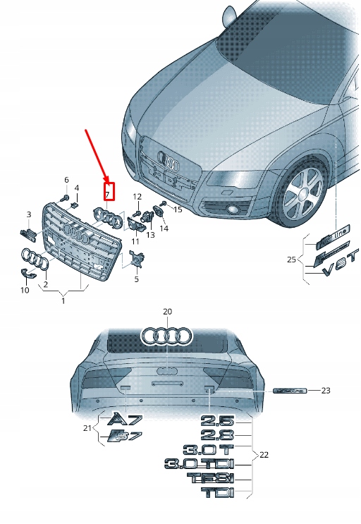 фото №1, Audi a7 sportback 4g радіатор решітка cover 4g8853037d9b9