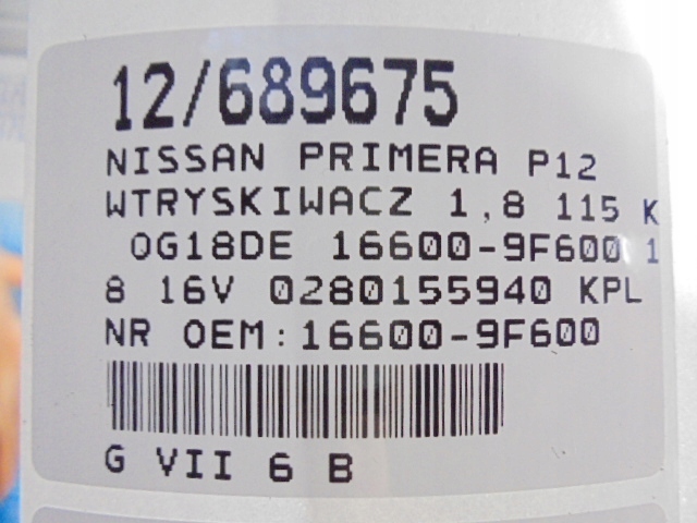 фото №7, Nissan primera p12 форсунки 16600-9f600 1,8 16v 0280155940 kpl 3szt